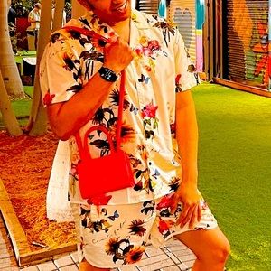 Fashion Nova Men Floral Print Short Sleeve Button Down Shirt In Large